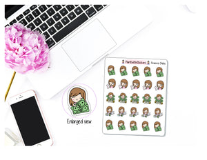 Finance Chibi Money Finance Character Sticker for , Plum Paper, Recollections, and similar planners