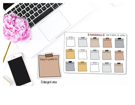 "Today I Am Grateful For" Gratitude Stickers in Neutral Colors