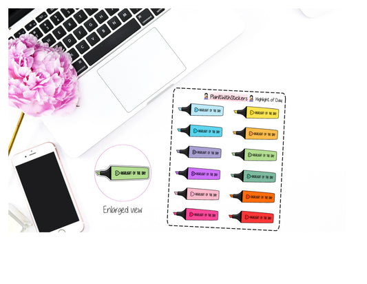 Highlight Of The Day Highlighter Icon Stickers for  and Other Similar Sized Planners