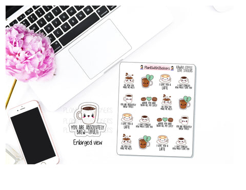 Coffee Love Kawaii Icon and Quote Stickers