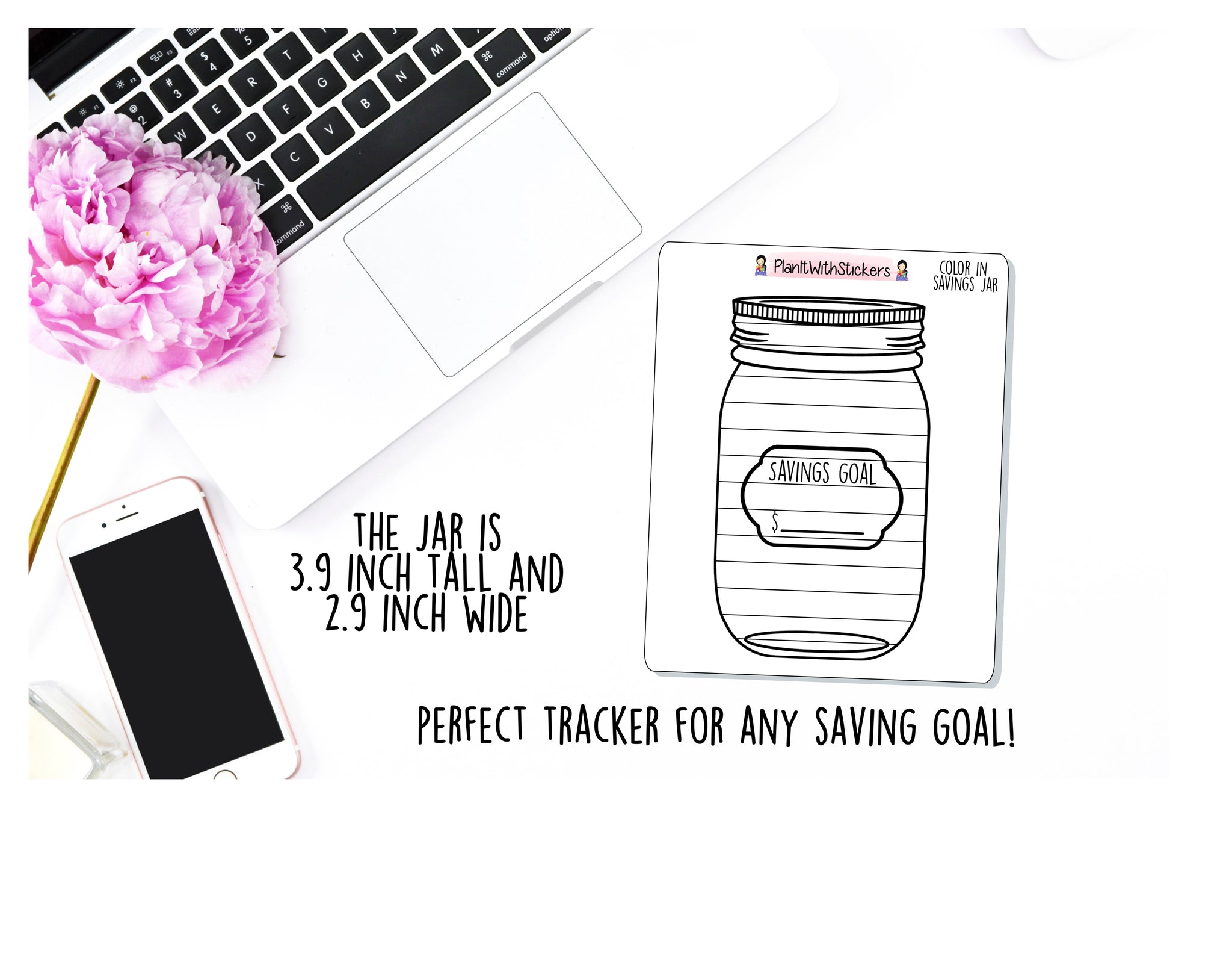 Large Savings Jar (1 Jar) Color In Goal Tracker Sticker | For , Plum Paper, and Other Similar Planners