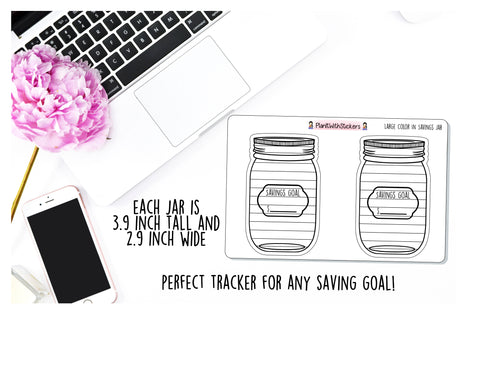 Large Savings Jar (2 Jars) Color In Goal Tracker Sticker | For , Plum Paper, and Other Similar Planners