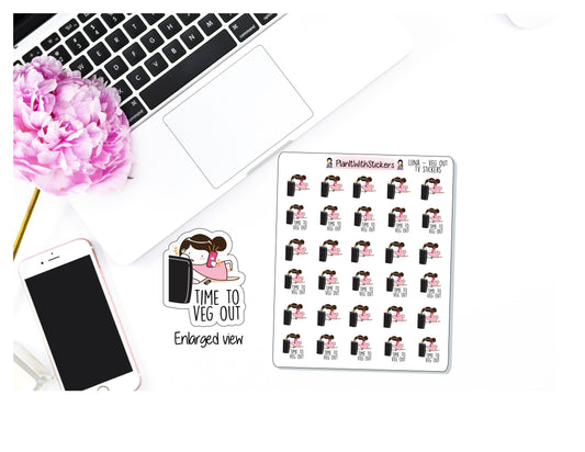 Relax Unwind Veg Out Chibi Girl Luna Character Sticker for , Plum Paper, Recollections, and similar planners