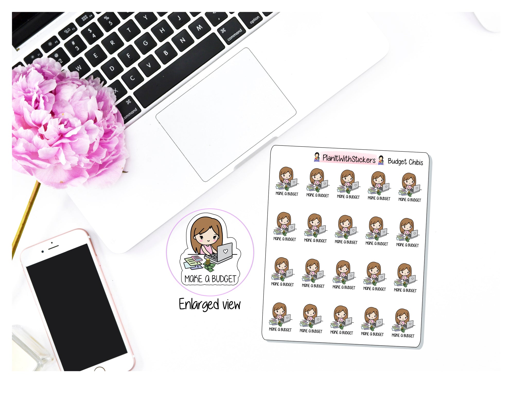 Make a Budget Chibi Money Finance Character Sticker for , Plum Paper, Recollections, and similar planners