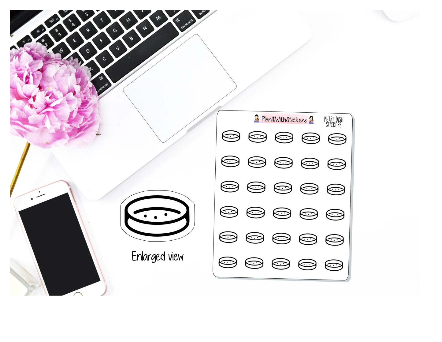 Laboratory Petri Dish / Agar / Bacteria Culture Stickers for School / College Science Class for  and similar planners