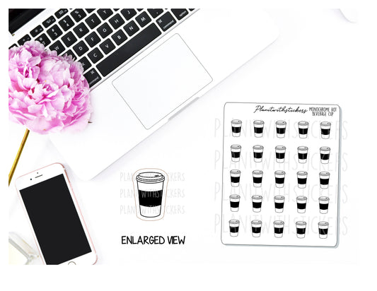 Monochrome Hot Beverage Cup Decoration Planner Stickers