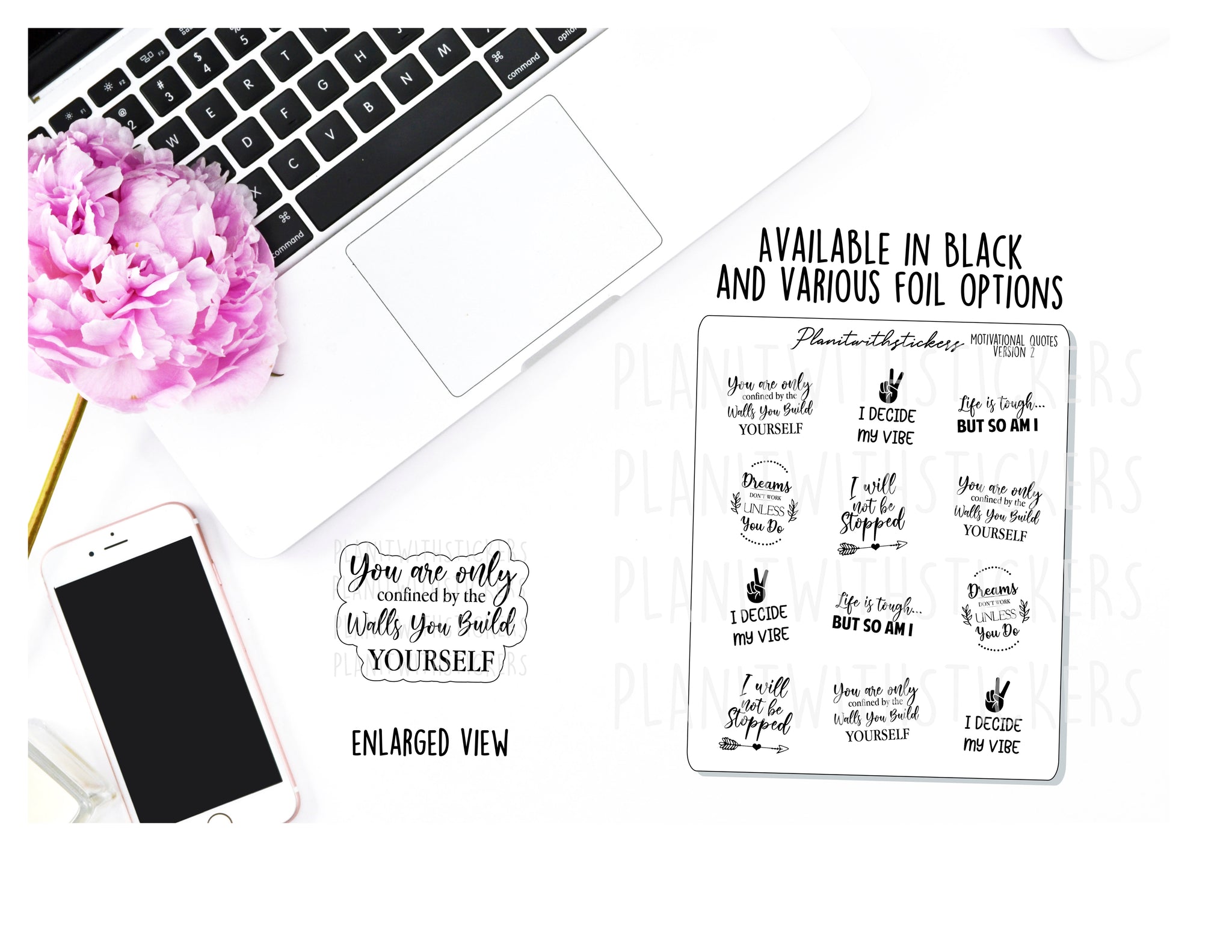 Motivational Quote and Phrases Sampler (VERSION 2) Sticker Sheet for Planners