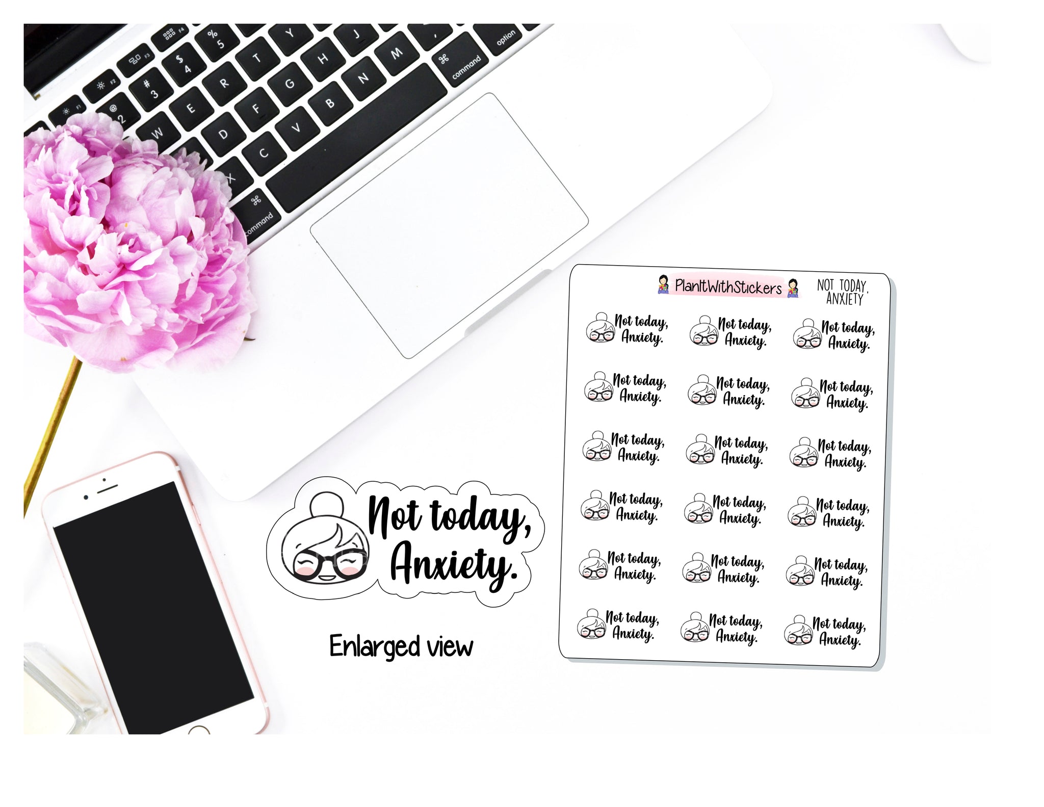 "Not Today, Anxiety" Character Icon Self Care, Anxiety, Mental Health Awareness Stickers
