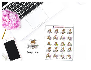 Overworked Work Chibi Girl Character Stickers