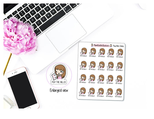 Pay The Bills Chibi Money Finance Character Sticker for , Plum Paper, Recollections, and similar planners