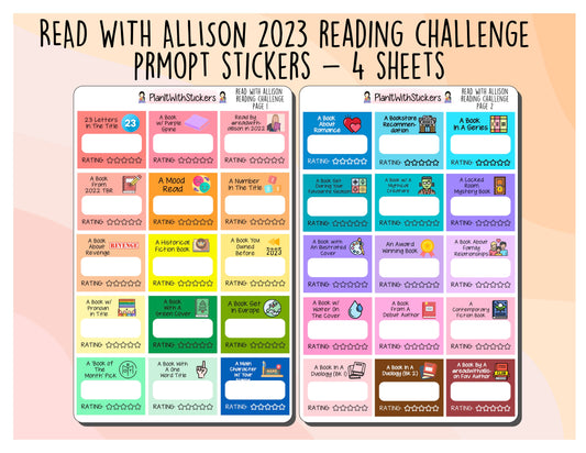 ReadWithAllison 2023 Reading Challenge Planner Sticker Kit Planner Stickers for Journal, Book Planner, and Scrapbooks.