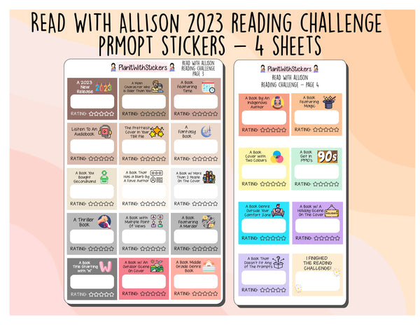 ReadWithAllison 2023 Reading Challenge Planner Sticker Kit Planner Stickers for Journal, Book Planner, and Scrapbooks.