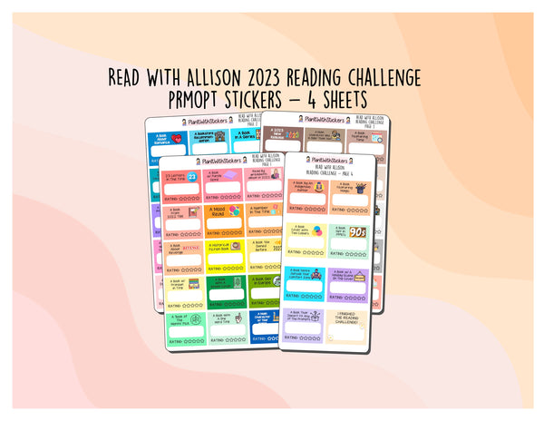 ReadWithAllison 2023 Reading Challenge Planner Sticker Kit Planner Stickers for Journal, Book Planner, and Scrapbooks.