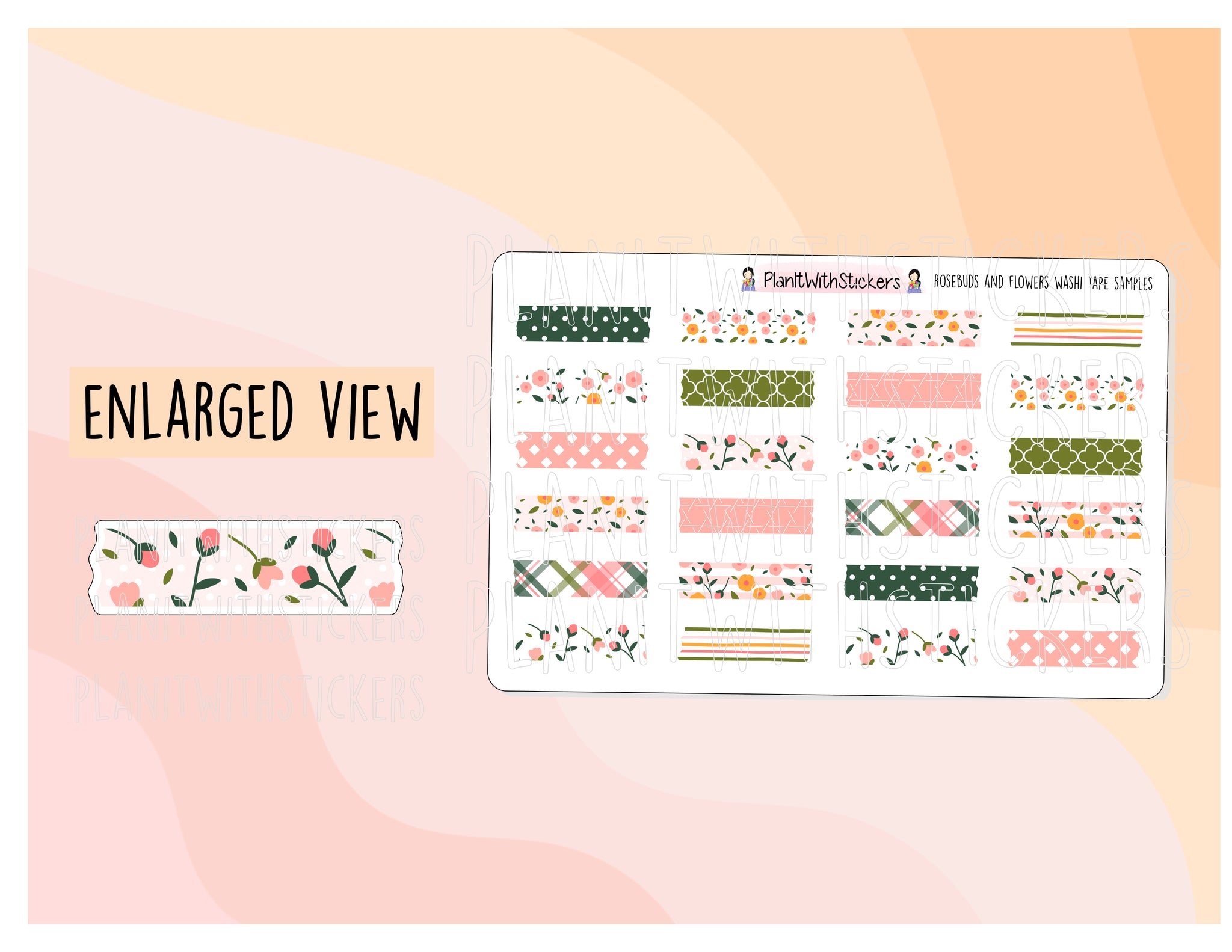 Rosebuds and Flowers Washi Tape Sample Stickers
