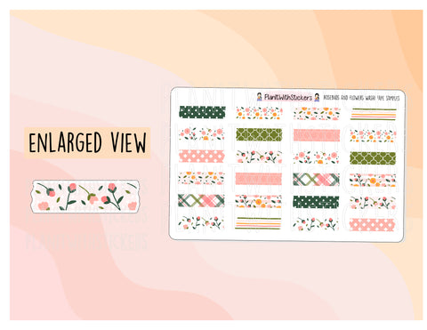 Rosebuds and Flowers Washi Tape Sample Stickers