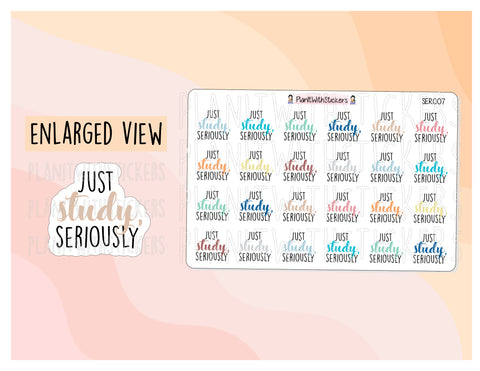 SER007 | Just Study, Seriously Sticker SERIOUSLY Series Sassy Quotes Planner Stickers for your planner