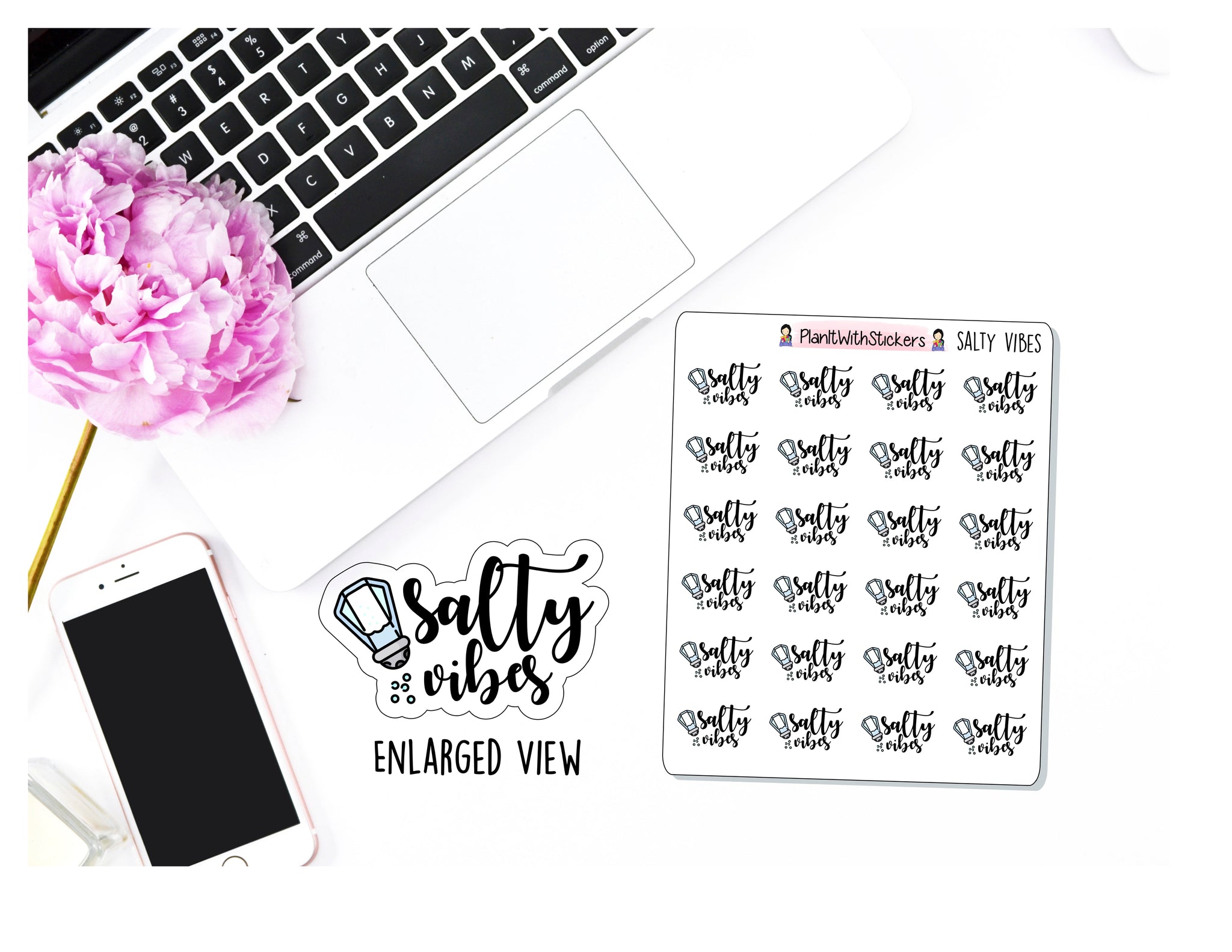 "Salty Vibes" Salt Shaker Icon Sticker Typography Cuss Word Adult Language Potty Mouth Sticker