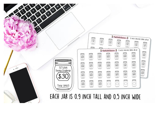 52 Week Savings Jar Saving Challenge, Mason Jar Saving Money, Budget Tracker Sticker for , Plum Paper, Recollections, and similar planners