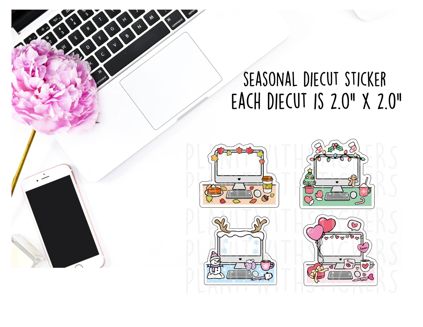 Seasonal Computer Desk Layout Die Cut Stickers