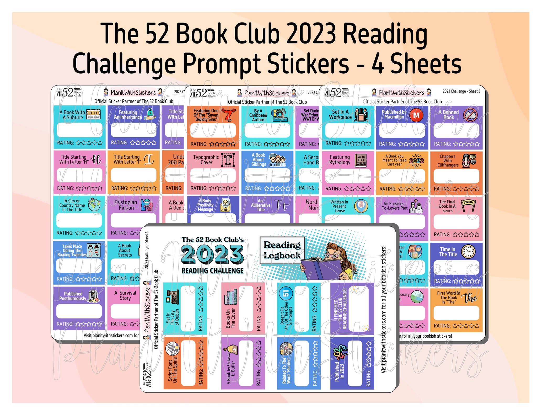 2023 - The 52 Book Club 2023 Reading Challenge Prompt Stickers for