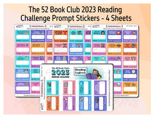 2023 - The 52 Book Club 2023 Reading Challenge Prompt Stickers for Reading Planners and Reading Journals