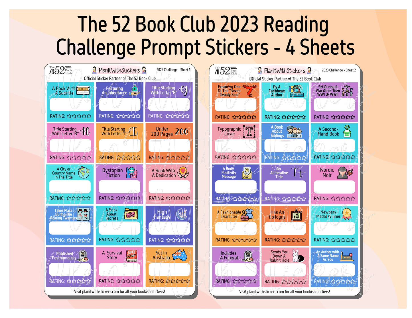 2023 - The 52 Book Club 2023 Reading Challenge Prompt Stickers for Reading Planners and Reading Journals