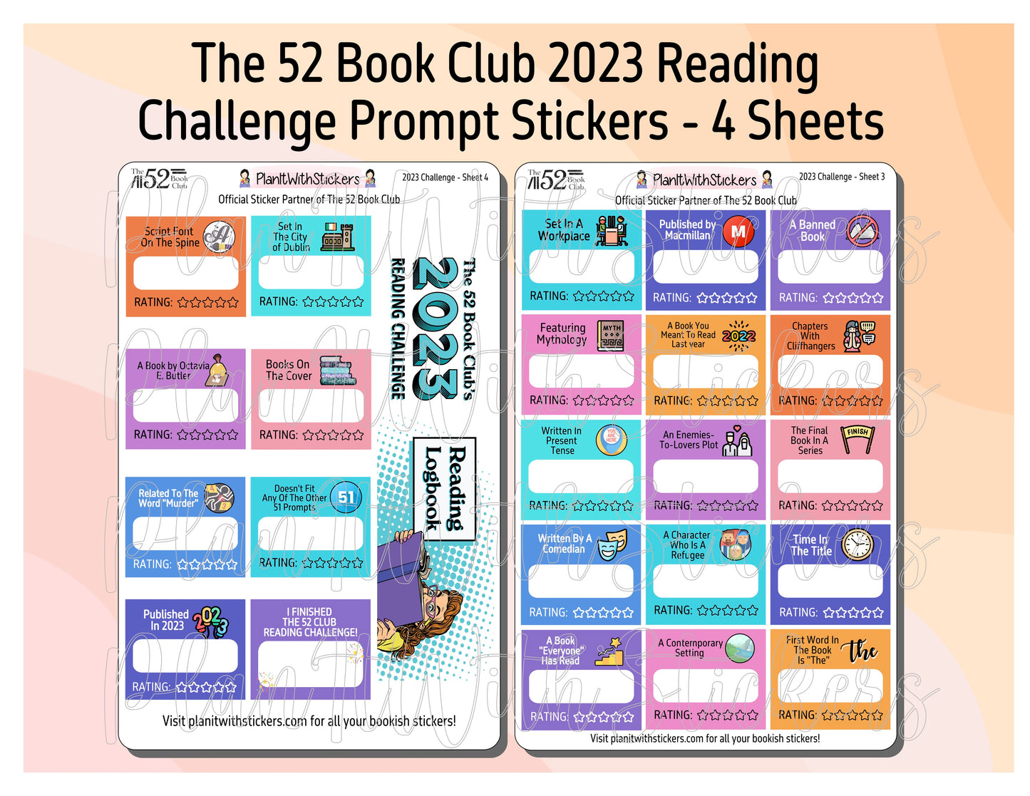 2023 - The 52 Book Club 2023 Reading Challenge Prompt Stickers for Reading Planners and Reading Journals