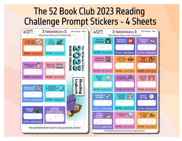 2023 - The 52 Book Club 2023 Reading Challenge Prompt Stickers for Reading Planners and Reading Journals