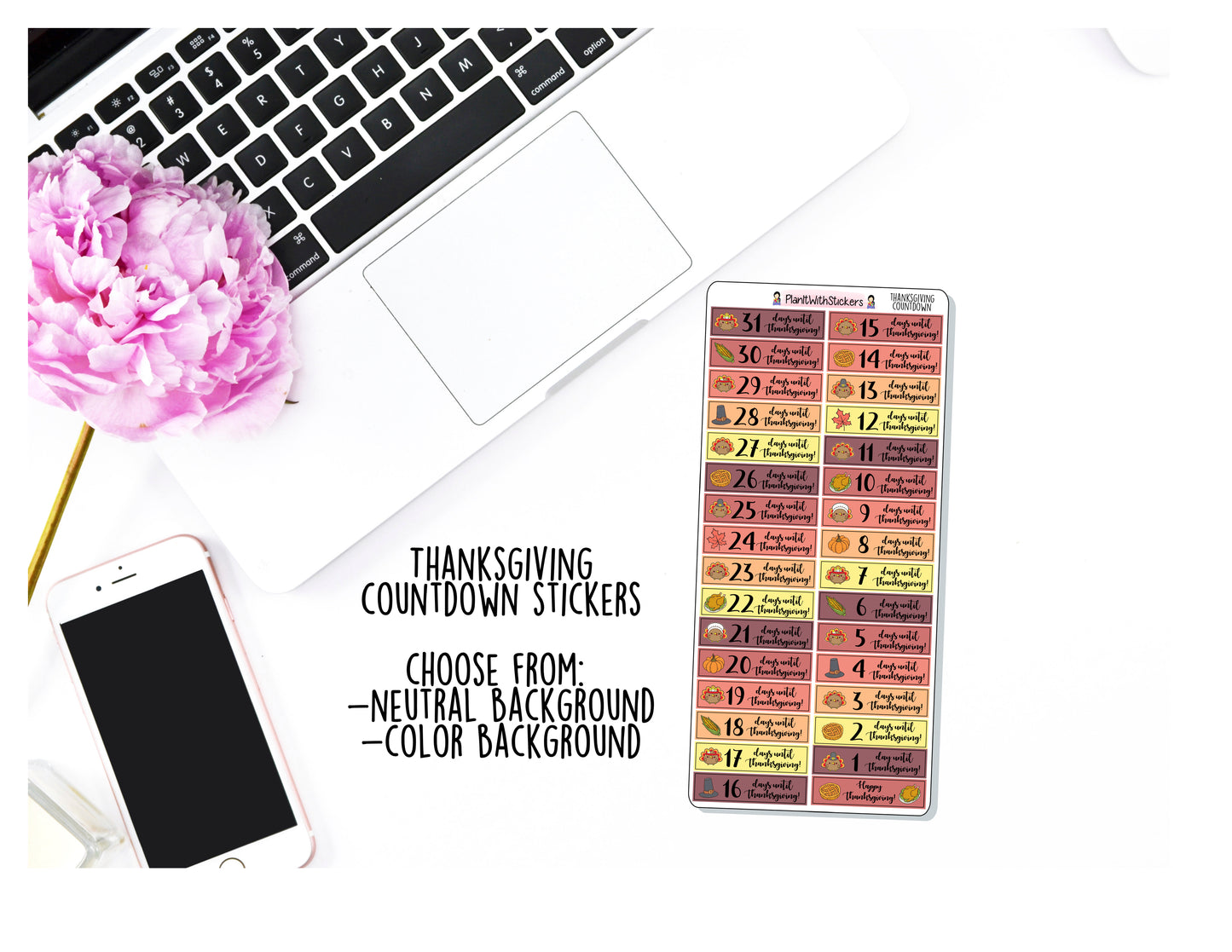 Thanksgiving Countdown Stickers - Neutral or Colour -  for  and Other Similar Sized Planners