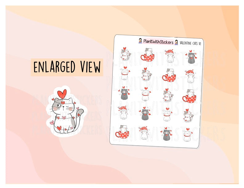 Valentine Cats and Hearts Sticker Sheet