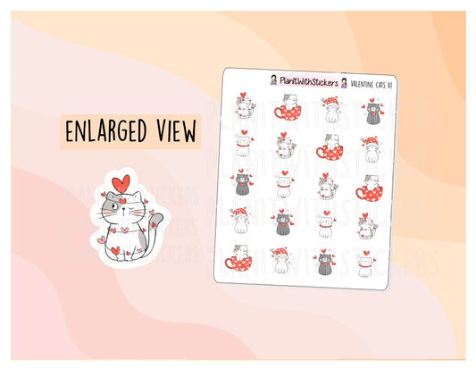 Valentine Cats and Hearts Sticker Sheet