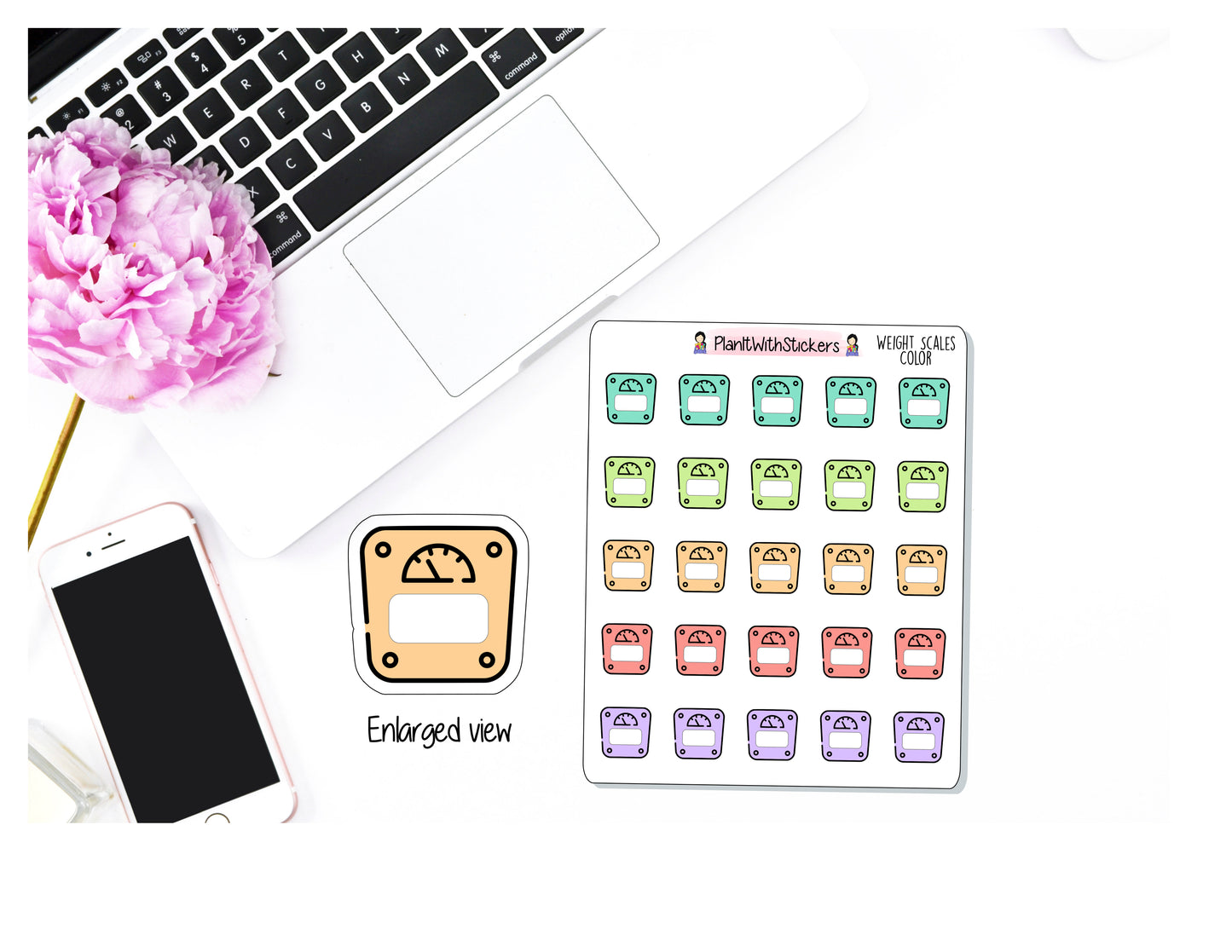 Weight Scale (Color) Health and Fitness Body Measurement Sticker for , Plum Paper, Recollections, and similar planners