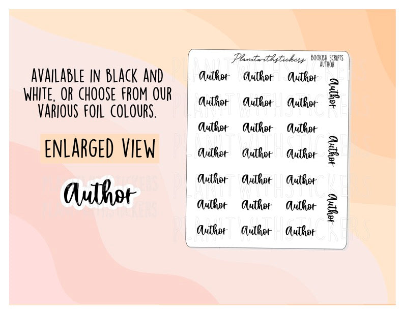 Author - Bookish script stickers for your book journal / planner