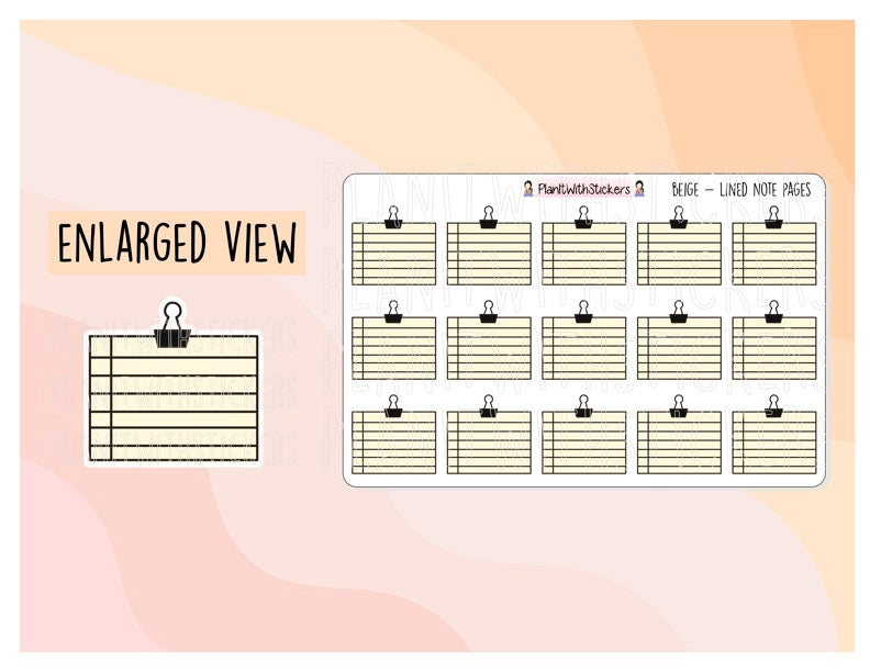 Lined Note Page Boxes in Beige – PlanItWithStickers