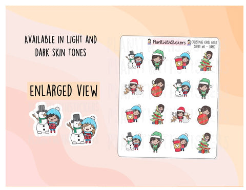 Christmas Chibi Girls Stickers Version 1 (2 Skin Tones Available)