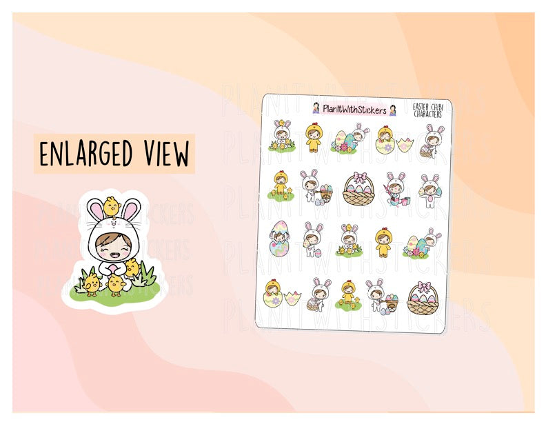Easter Chibi Character Girls Decorative Icon Stickers