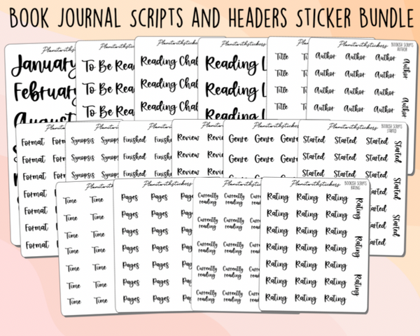 Title - Bookish script stickers for your book journal / planner