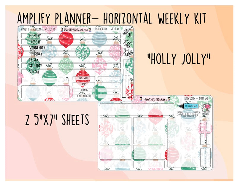 Holly Jolly HORIZONTAL Amplify Planner Weekly Kit (2 SHEETS)