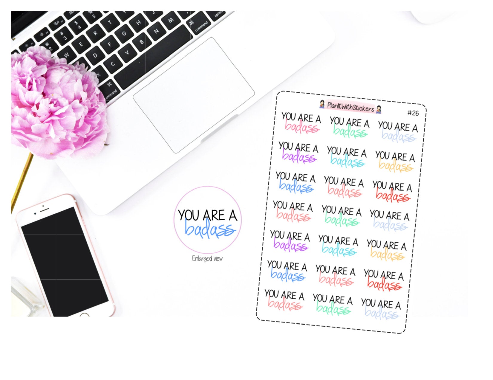 026 - Adult Stickers - You Are A Bad Azz Motivation Quote Sticker for , Plum Paper, Recollections, and similar planners