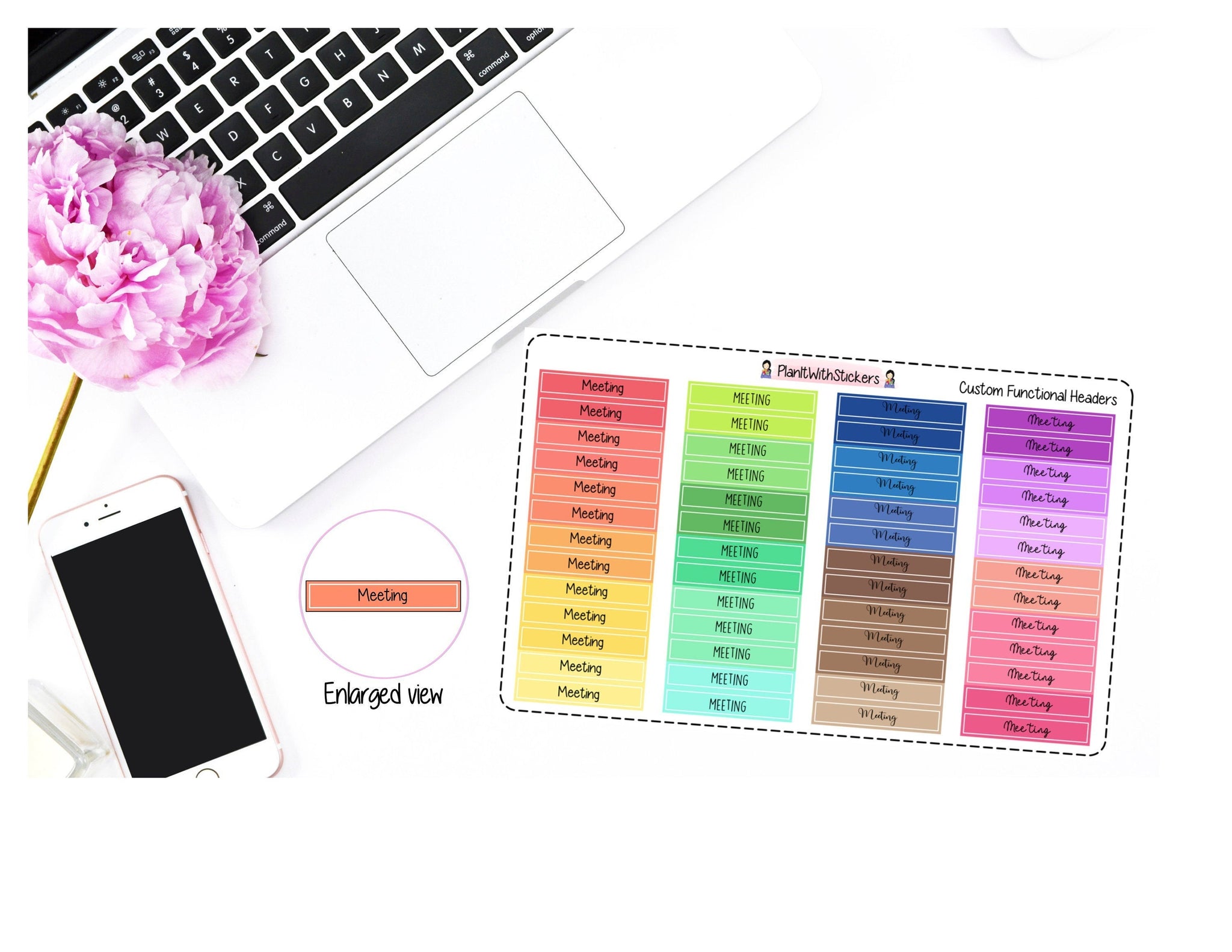 Rainbow Functional Header Stickers with Custom Text