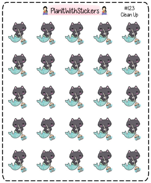 123B - Purrmaid Cleaning Day House Cleaning Kitty Cat Task Stickers for Erin Condren, Plum Paper, Recollections, and similar planners