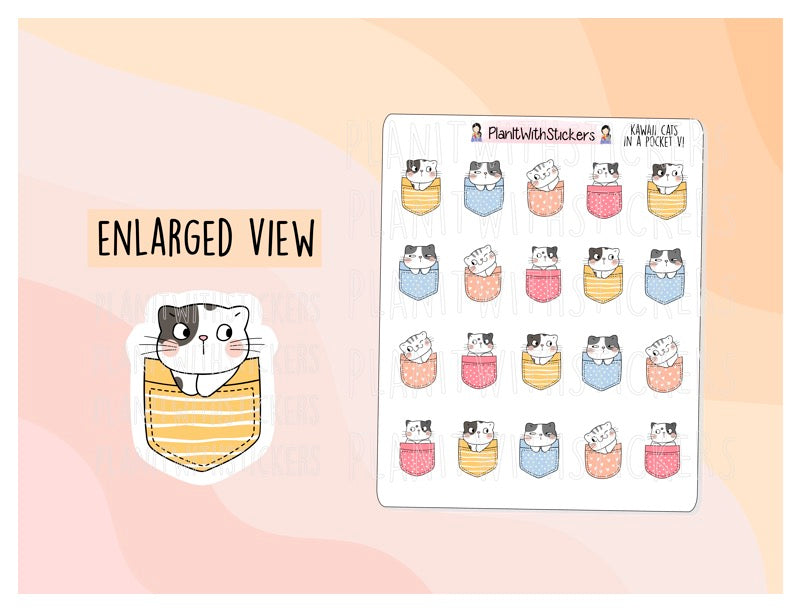 Kawaii Cats in Pastel Pockets (2 SHEETS AVAILABLE)