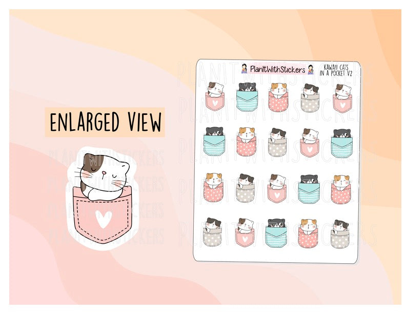 Kawaii Cats in Pastel Pockets (2 SHEETS AVAILABLE)