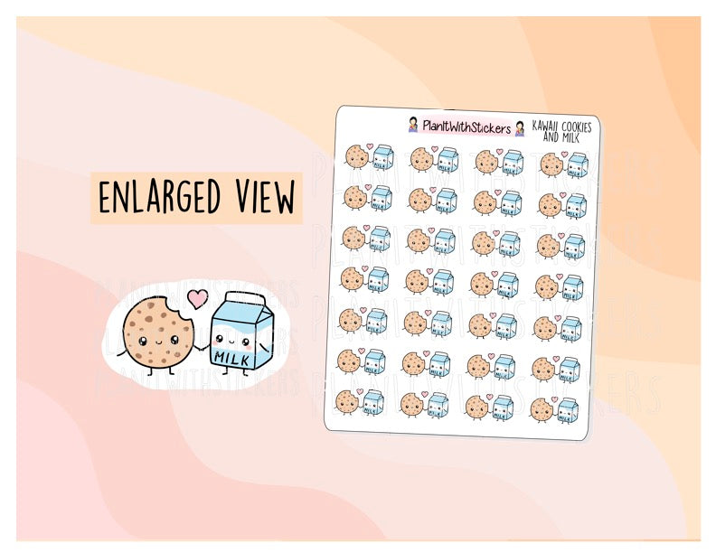 Kawaii Valentine Food Stickers - Cookies and Milk