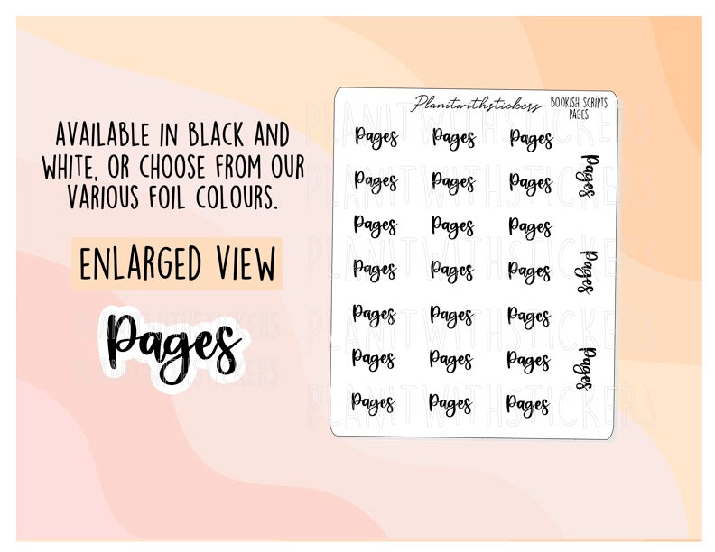 Pages - Bookish script stickers for your book journal / planner