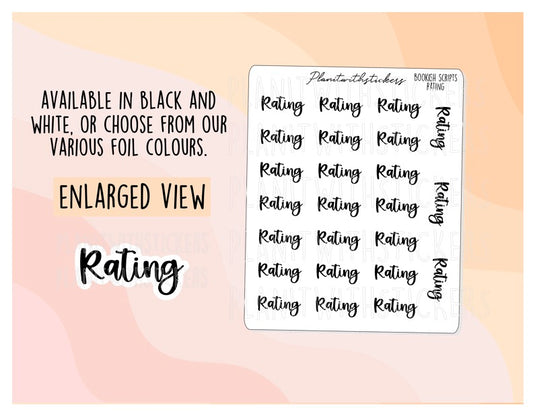 Rating - Bookish script stickers for your book journal / planner