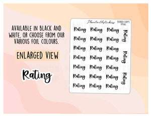 Rating - Bookish script stickers for your book journal / planner