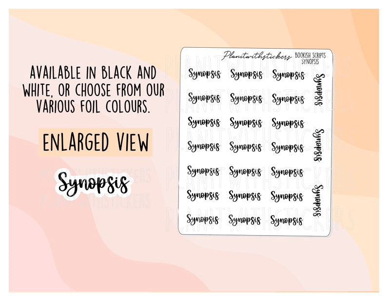 Synopsis - Bookish script stickers for your book journal / planner