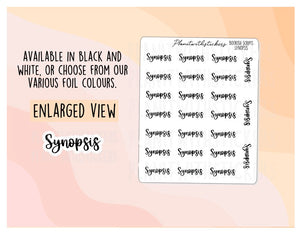 Synopsis - Bookish script stickers for your book journal / planner
