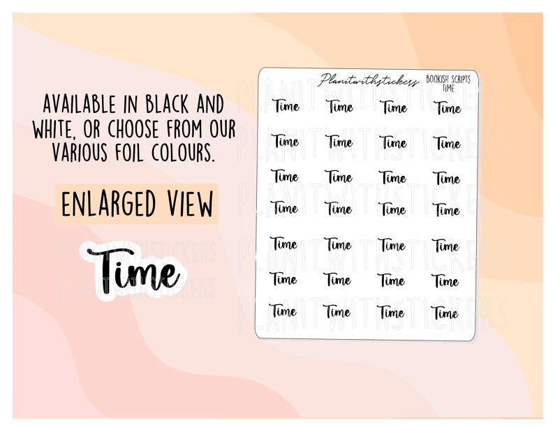 Time - Bookish script stickers for your book journal / planner